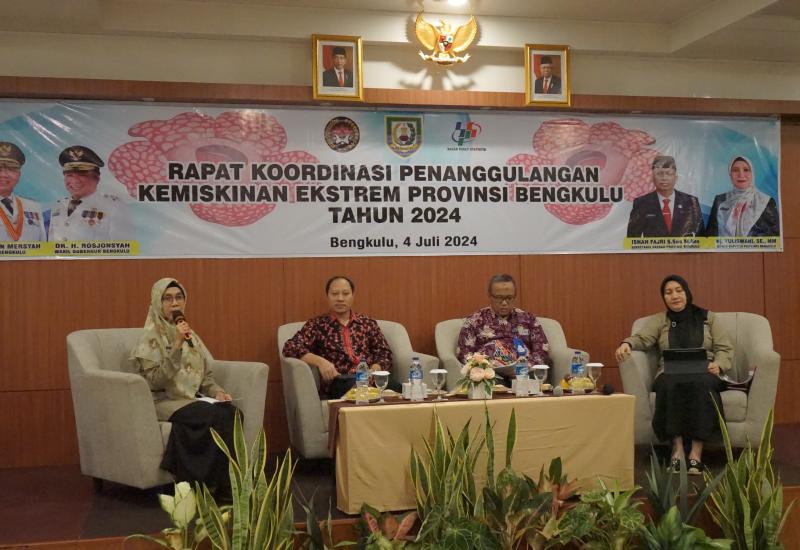 Rapat Koordinasi Penanggulangan Kemiskinan Ekstrem Provinsi Bengkulu Tahun 2024, di ballroom salah satu hotel di kawasan Penurunan Kota Bengkulu, Kamis (4/7).