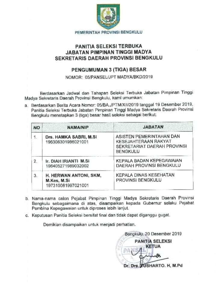 Pengumuman hasil seleksi.