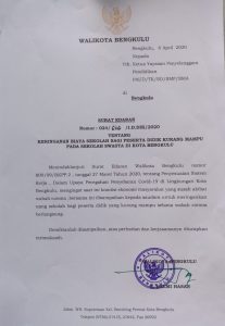 Surat resmi Helmi Hasan untuk seluruh yayasan sekolah swasta yang ada di Kota Bengkulu