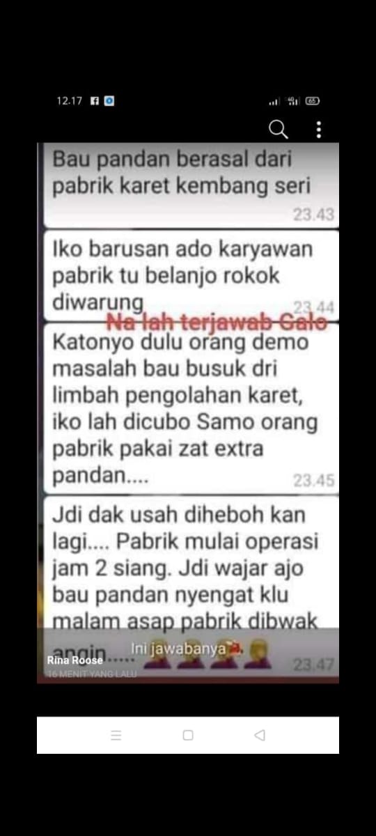 Heboh Bau Pandan di Kota Bengkulu, Diduga Dari Asap Pabrik Karet